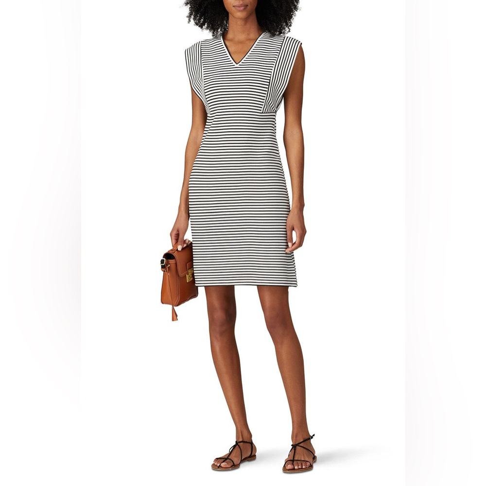 Derek Lam Collective Striped Sheath Dress Black White Sleeveless V-Neck Size 50